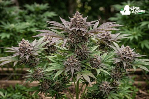 Planta de marihuana con tonos púrpuras